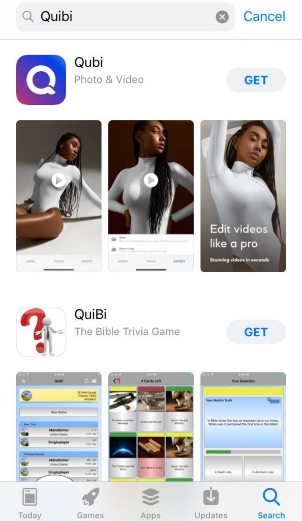 The current top search results for 'Quibi'